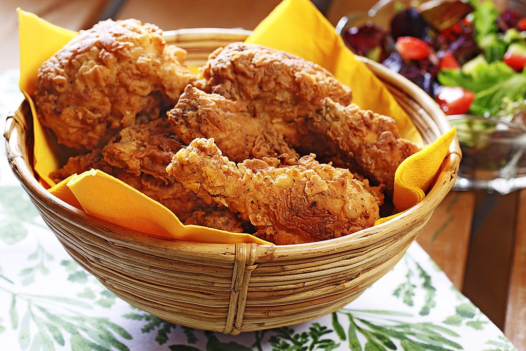 Basket of fried chicken.