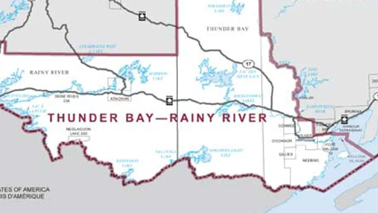 Map outlining the Thunder Bay - Rainy River riding area.